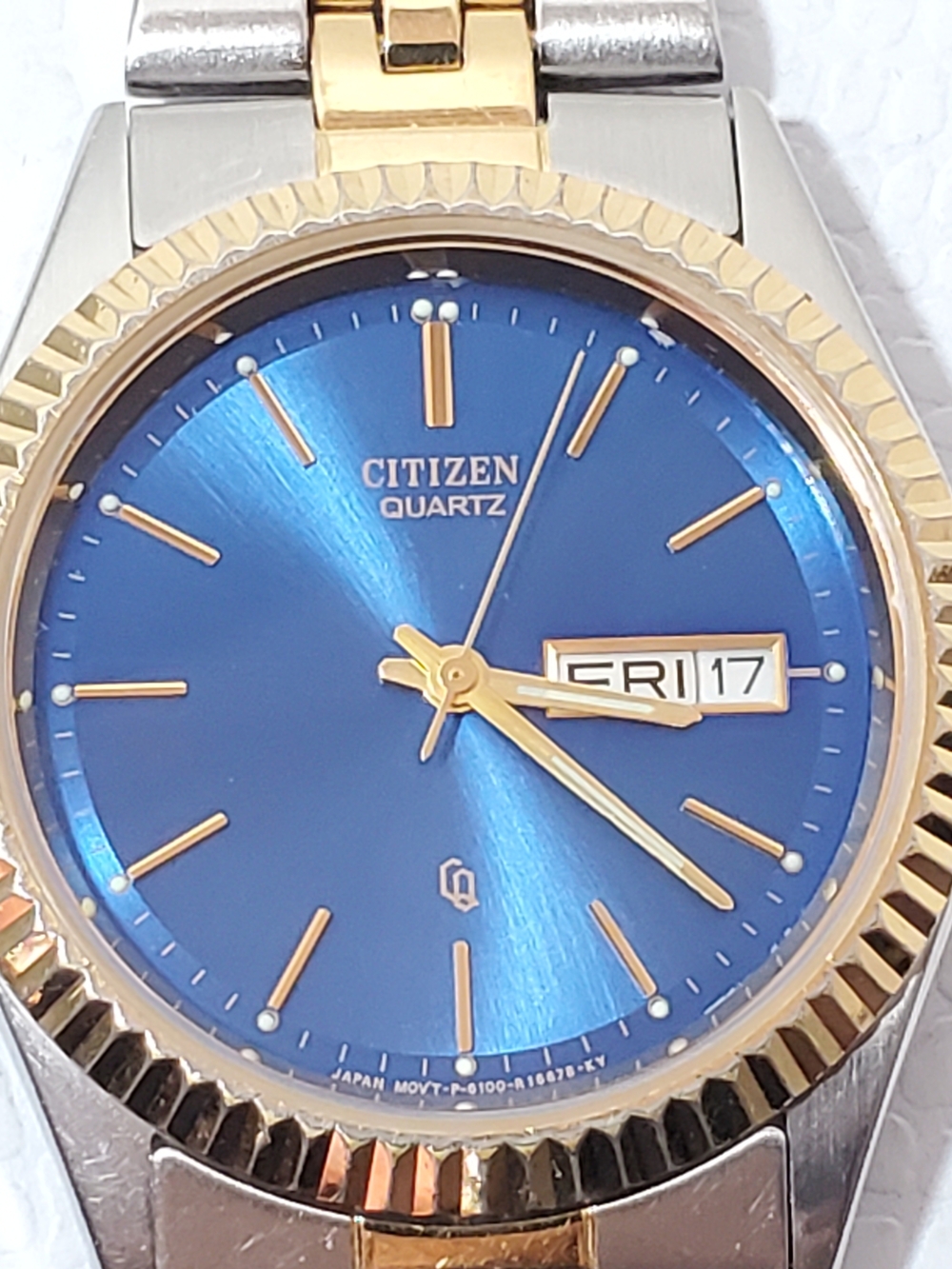 Citizen CQ Presidential Men’s Blue Dial Day Date Watch Gold Tone Stainless Steel